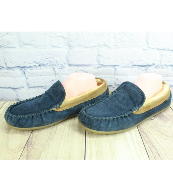 *LL Bean Blue Suede Wicked Good Shearling Lined Venetian Slippers Size 12 Inches - Picture 2 of 9